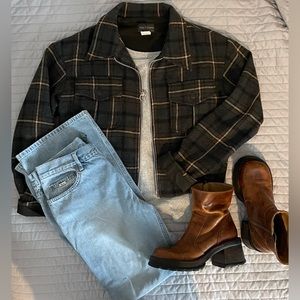 Vintage Plaid Zip Front Cropped Jacket